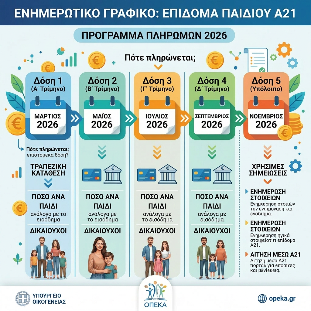 Επίδομα Παιδιού Α21 (Β’ Δόση 2026): Πότε Μπαίνουν τα Χρήματα από τον ΟΠΕΚΑ